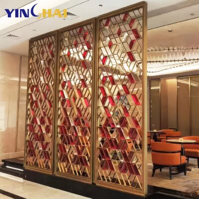 Restaurant Lobby Partition Design Project Gold Glass and Stainless Steel Partition for Customization Salon Room Dividers