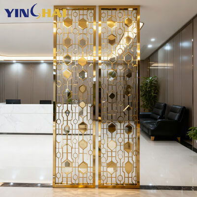 Restaurant Lobby Partition Design Project Gold Glass and Stainless Steel Partition for Customization Salon Room Dividers