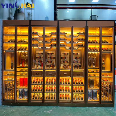 YINGHAI Modern Glass Door Wine Cabinet with LED Light Freestanding Storage Rack
