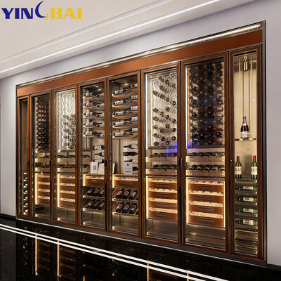 YINGHAI Modern Glass Door Wine Cabinet with LED Light Freestanding Storage Rack