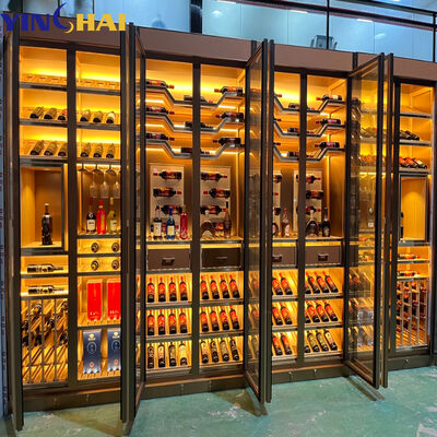 YINGHAI Modern Glass Door Wine Cabinet with LED Light Freestanding Storage Rack