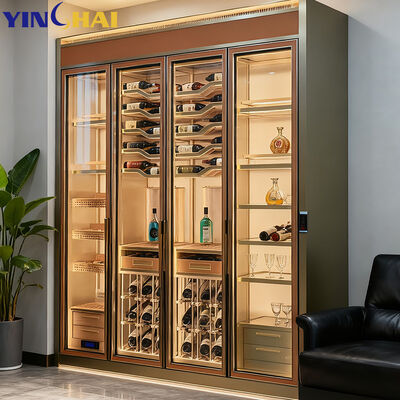 Black Stainless Steel Wine Cabinet with LED Lighting & Glass Doors for Home Bar