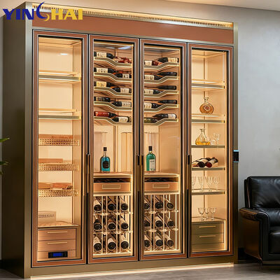 Black Stainless Steel Wine Cabinet with LED Lighting & Glass Doors for Home Bar
