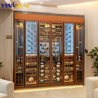 Black Stainless Steel Wine Cabinet with LED Lighting & Glass Doors for Home Bar