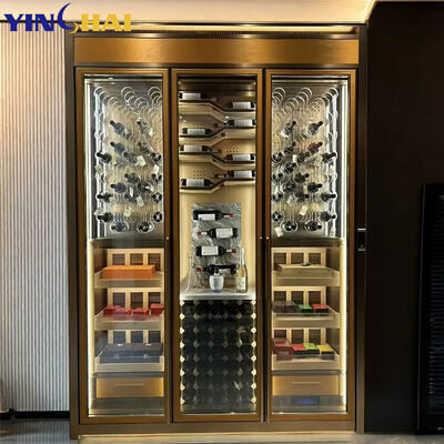 YINGHAI Freestanding Wine Storage Cabinet with LED Light & Tempered Glass Doors