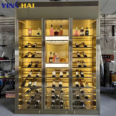 YINGHAI Freestanding Wine Storage Cabinet with LED Light & Tempered Glass Doors
