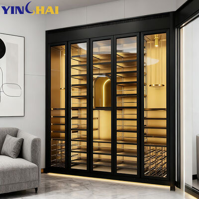 YINGHAI Luxury Glass Wine Cabinet with LED Light Stainless Steel Frame for Home