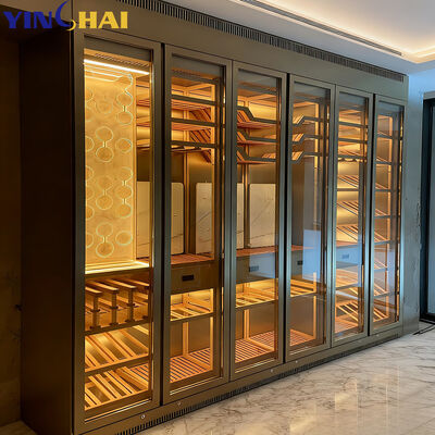 YINGHAI Luxury Glass Wine Cabinet with LED Light Stainless Steel Frame for Home