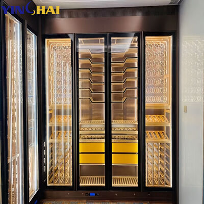 Black Glass Door Wine Cabinet with LED Lighting Freestanding Wine Rack Storage
