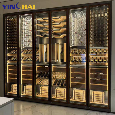 Black Glass Door Wine Cabinet with LED Lighting Freestanding Wine Rack Storage