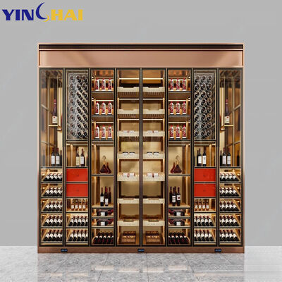 YINGHAI Modern Tall Wine Cabinet with LED Light Glass Door Liquor Display Cabinet