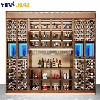 YINGHAI Modern Tall Wine Cabinet with LED Light Glass Door Liquor Display Cabinet