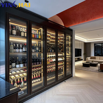 Stainless Steel LED Wine Cabinet with Glass Doors Freestanding Wine Storage Unit