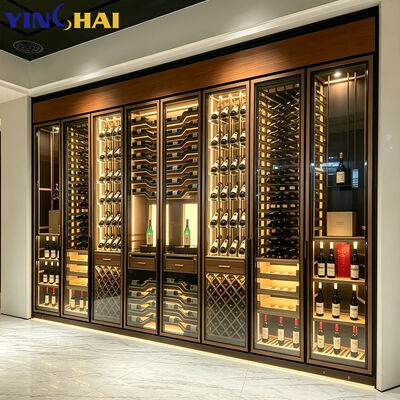 YINGHAI Home Bar Wine Cabinet with LED Light Glass Door & Multi-Tier Storage