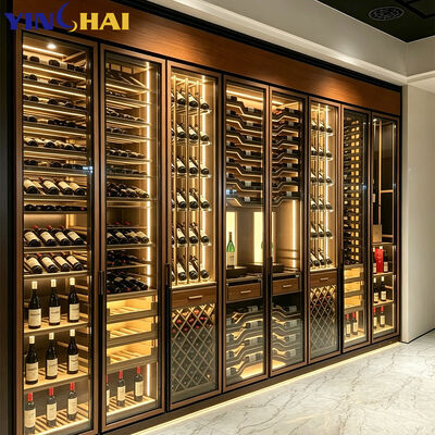 YINGHAI Home Bar Wine Cabinet with LED Light Glass Door & Multi-Tier Storage