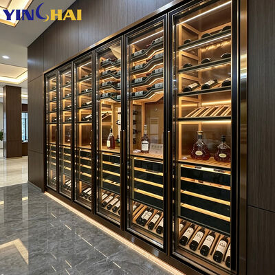 Black Stainless Steel Wine Cabinet with LED Lighting & Tempered Glass Doors