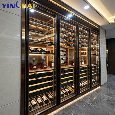Black Stainless Steel Wine Cabinet with LED Lighting & Tempered Glass Doors