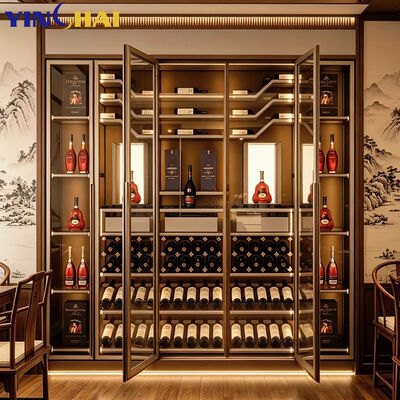 Tall Glass Door Wine Cabinet with LED Light Modern Home Bar Storage Solution