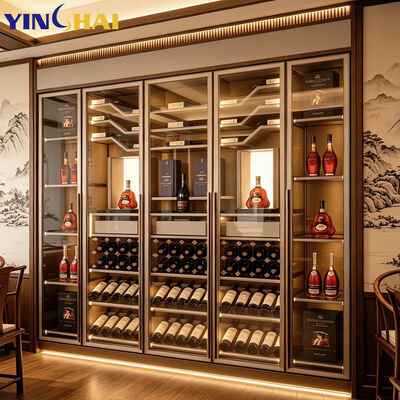 Tall Glass Door Wine Cabinet with LED Light Modern Home Bar Storage Solution