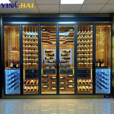 Luxury LED Wine Display Cabinet Glass Door Freestanding Wine Rack Organizer