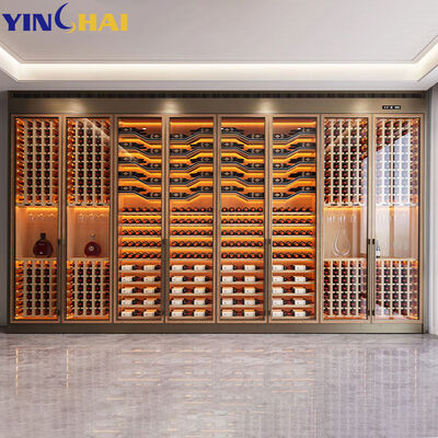 Sleek Glass Door Wine Cabinet with LED Light Freestanding Home Wine Display