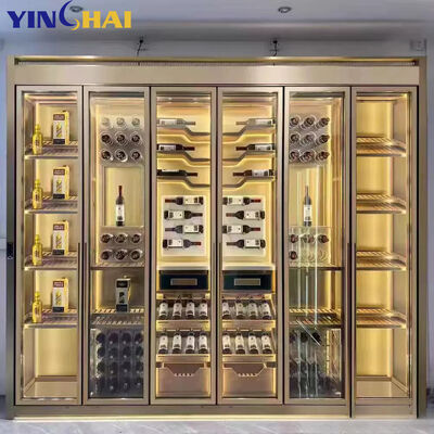 Sleek Glass Door Wine Cabinet with LED Light Freestanding Home Wine Display