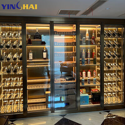 Black Glass Door Wine Cabinet with LED Lighting Multi-Tier Liquor Storage