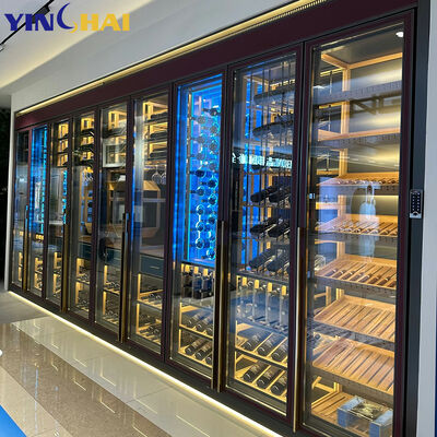 Large Wine Fridge Multi-Tier Glass Door Wine Cabinet with LED Home Bar Wine Storage