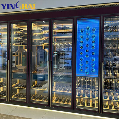 Large Wine Fridge Multi-Tier Glass Door Wine Cabinet with LED Home Bar Wine Storage