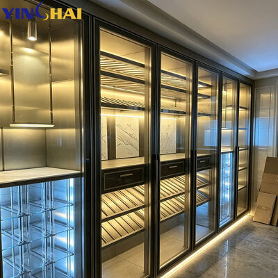 Large Wine Fridge Multi-Tier Glass Door Wine Cabinet with LED Home Bar Wine Storage