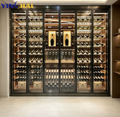 Modern Black Constant Temperature Wine Cellar Glass Door Liquor Rack for Home
