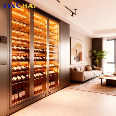 Custom Stainless Steel Wine Cooler Cabinet  With Glass Doors Freestanding Storage Unit