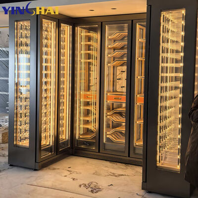 Freestanding Tall Wine Storage  with Cabinet LED Light & Clear Glass Doors