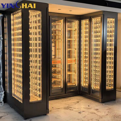Freestanding Tall Wine Storage  with Cabinet LED Light & Clear Glass Doors