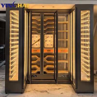 Freestanding Tall Wine Storage  with Cabinet LED Light & Clear Glass Doors