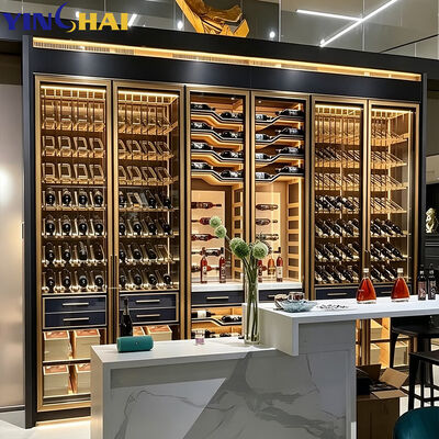 Dual Temperature Wine Cooler Wood Frame Recessed Storage Rack