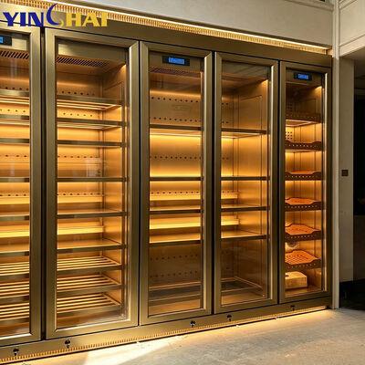 Luxury Wood Wine Cabinet Glass Door LED Built-in Wine Cooler