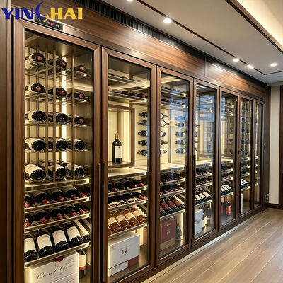 Luxury Wood Wine Cabinet Glass Door LED Built-in Wine Cooler