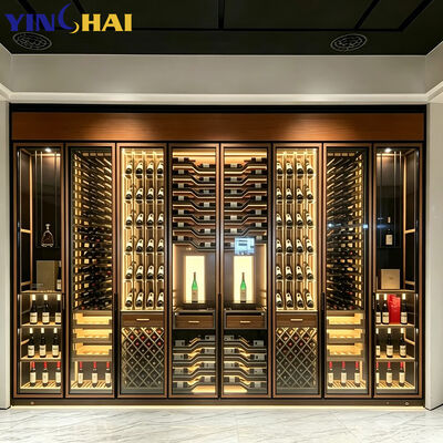 Luxury Wood Wine Cabinet Glass Door LED Built-in Wine Cooler