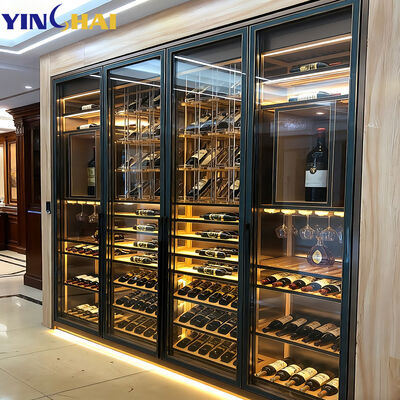 Commercial Grade Wine Cabinet Wood Glass Door Dual Zone Cooler