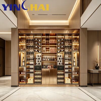 YINGHAI Custom Gold Stainless Steel LED Wine Cabinet for Home & Commercial