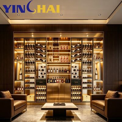 YINGHAI Custom Gold Stainless Steel LED Wine Cabinet for Home & Commercial