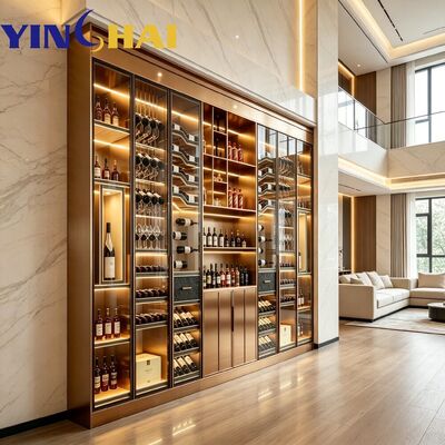 YINGHAI Custom Gold Stainless Steel LED Wine Cabinet for Home & Commercial