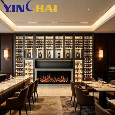 Black Stainless Steel Constant Temp Wine Cabinet Built-in LED With Fireplace Nook