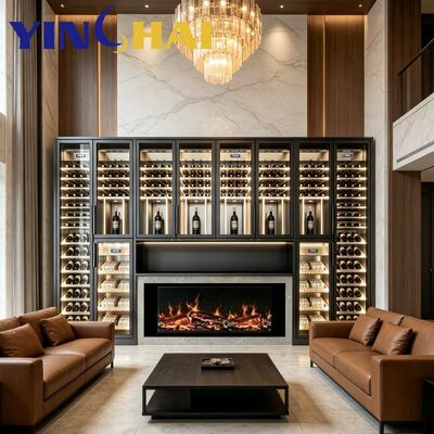 Black Stainless Steel Constant Temp Wine Cabinet Built-in LED With Fireplace Nook