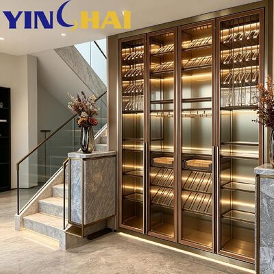 Custom Gold Stainless Steel Constant Temp LED Wine Display Cabinet