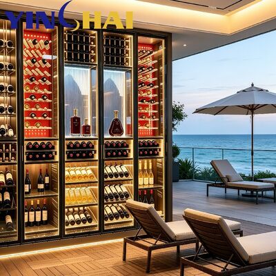 Custom LED Stainless Steel Wine Storage Cabinet for Villa Hotel Bar Living Room