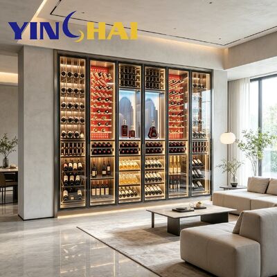 Custom LED Stainless Steel Wine Storage Cabinet for Villa Hotel Bar Living Room