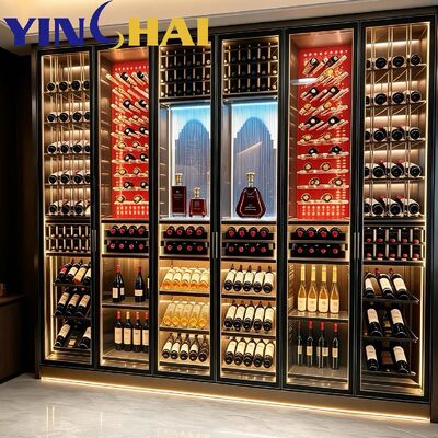 Custom LED Stainless Steel Wine Storage Cabinet for Villa Hotel Bar Living Room