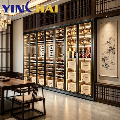 Custom Constant Temperature Stainless Steel Wine Cabinet with Solid Oak Racks 
